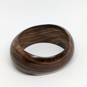 Chunky Brown Wooden Bangle Bracelet Wide Asymmetrical Bohemian Boho Casual
